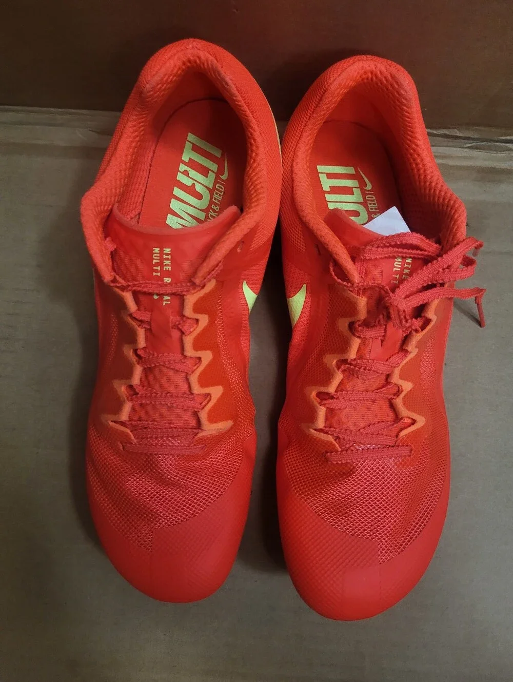 Nike Rival Multi Track And Field Spikes/Cleats Bright Crimsom/Volt Men Size 13